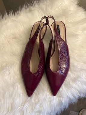 Zara Burgundy Pointed Slingback kitten heals